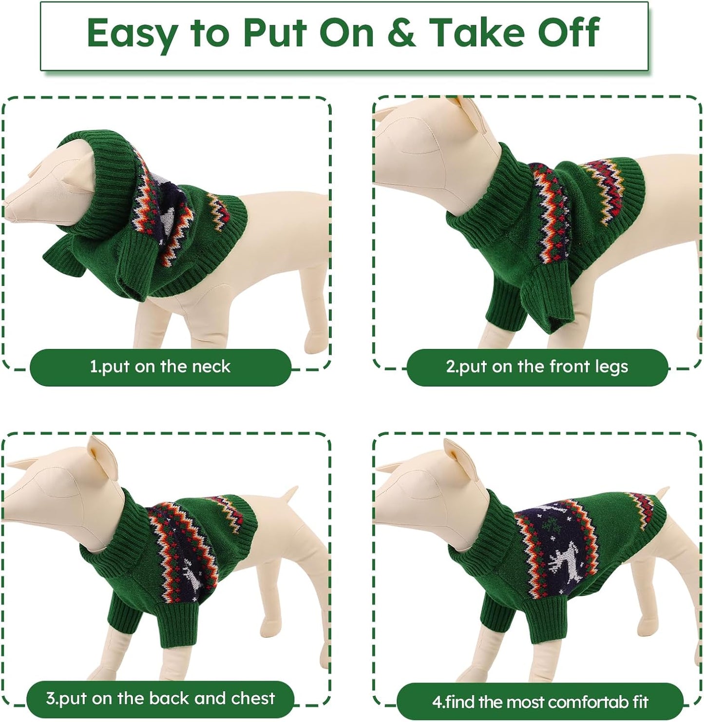 Queenmore Dog Christmas Sweater,Turtleneck Knitted Pullover Xmas Pet Clothes Sweatshirt,Christmas Outfit, Warm Dog Sweaters for Small Dogs Boy Girl,XmasDeer,XL