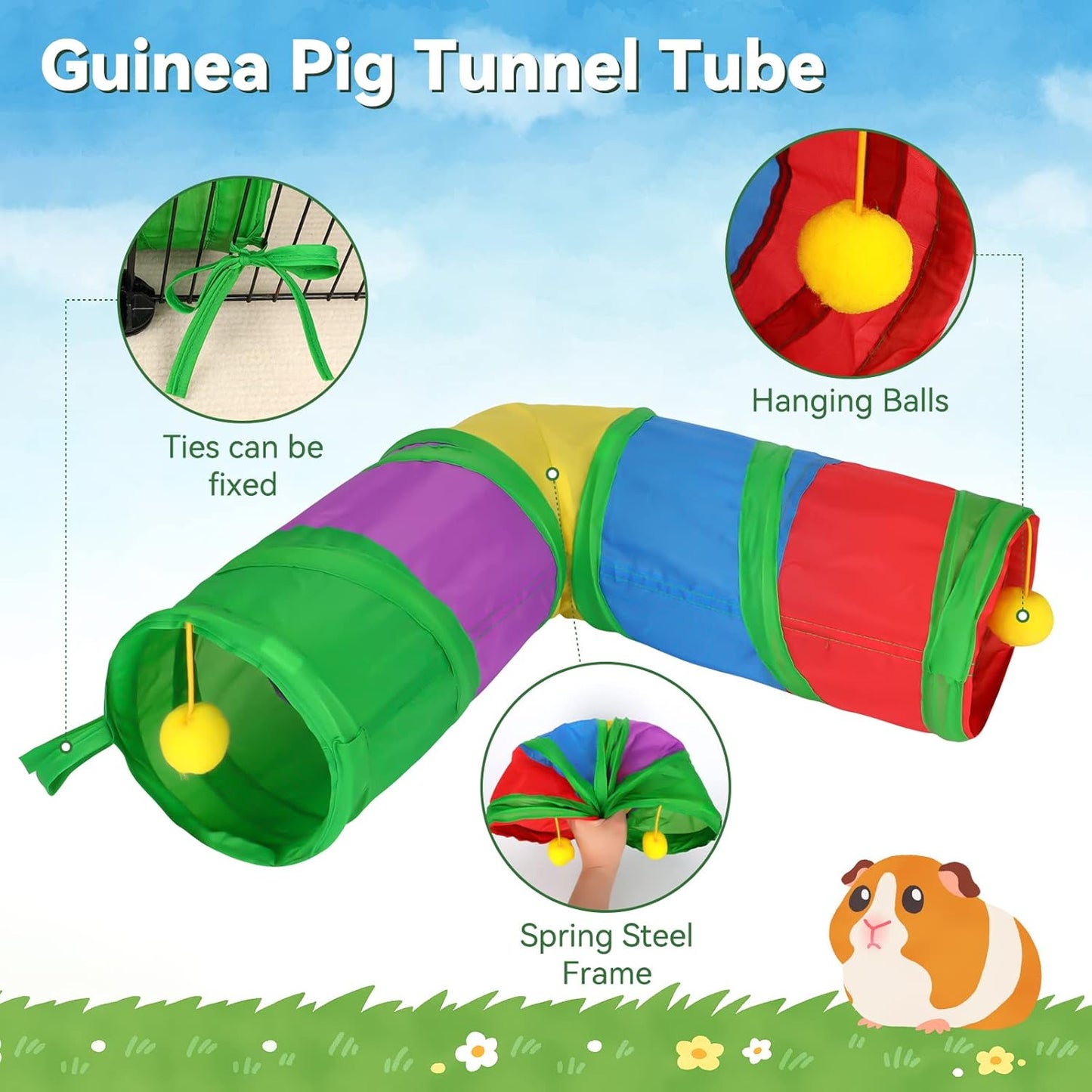 Rypet Guinea Pig Tunnels and Tubes Collapsible 2 Way and L-Type Tunnel with Interactive Ball Small Animal Activity Tunnel Hideaway Toys for Baby Rabbit Ferret Hamster Chinchilla Hedgehog
