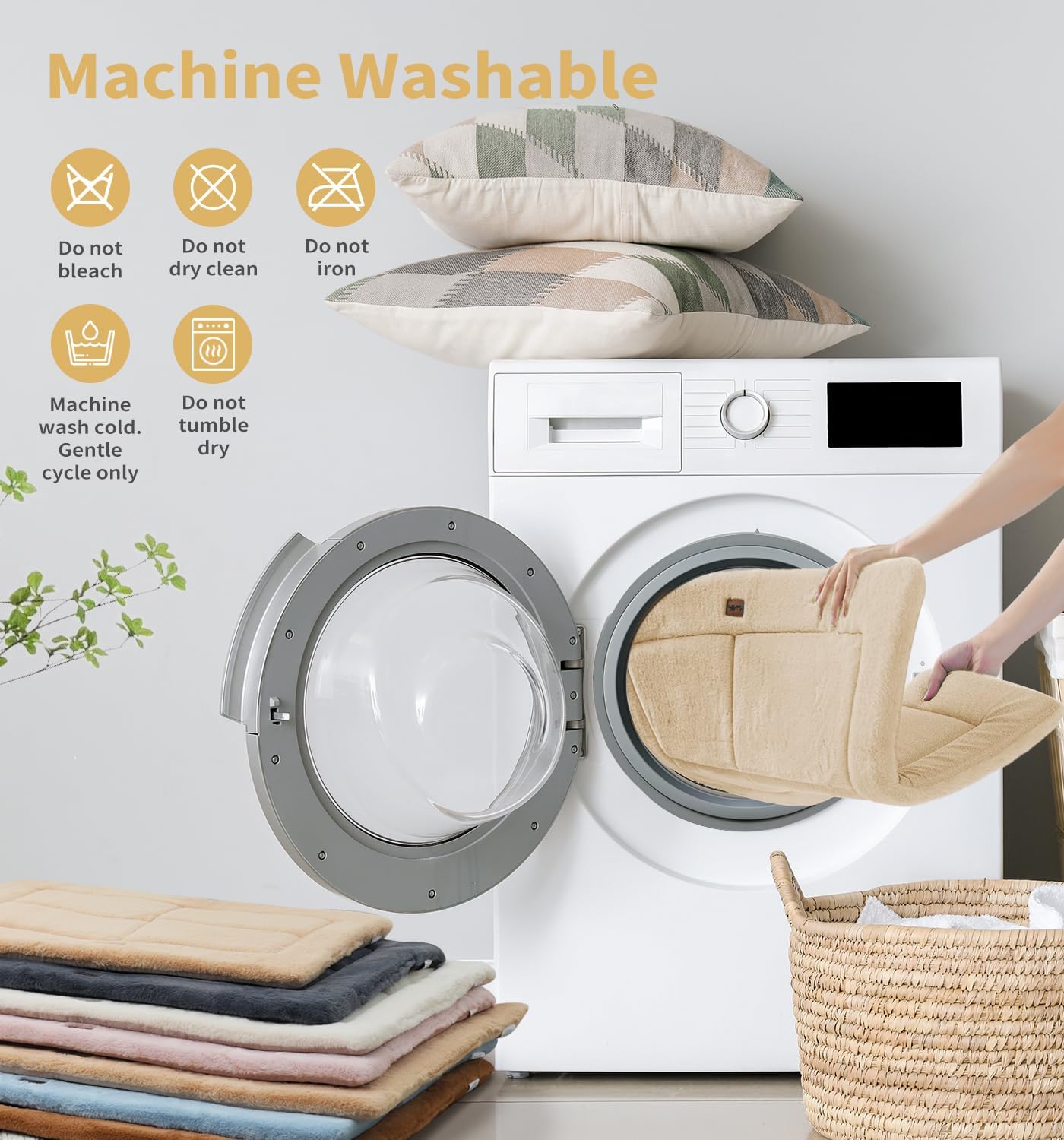 MADE 4 PETS Dog Crate Pad Bed for Medium Large Dogs, Washable & Reversible, Anti-Slip Kennel Mat for Cozy Sleeping, Soft Fluffy Dog Bed for Indoor & Outdoor Use, 35"x23", Beige