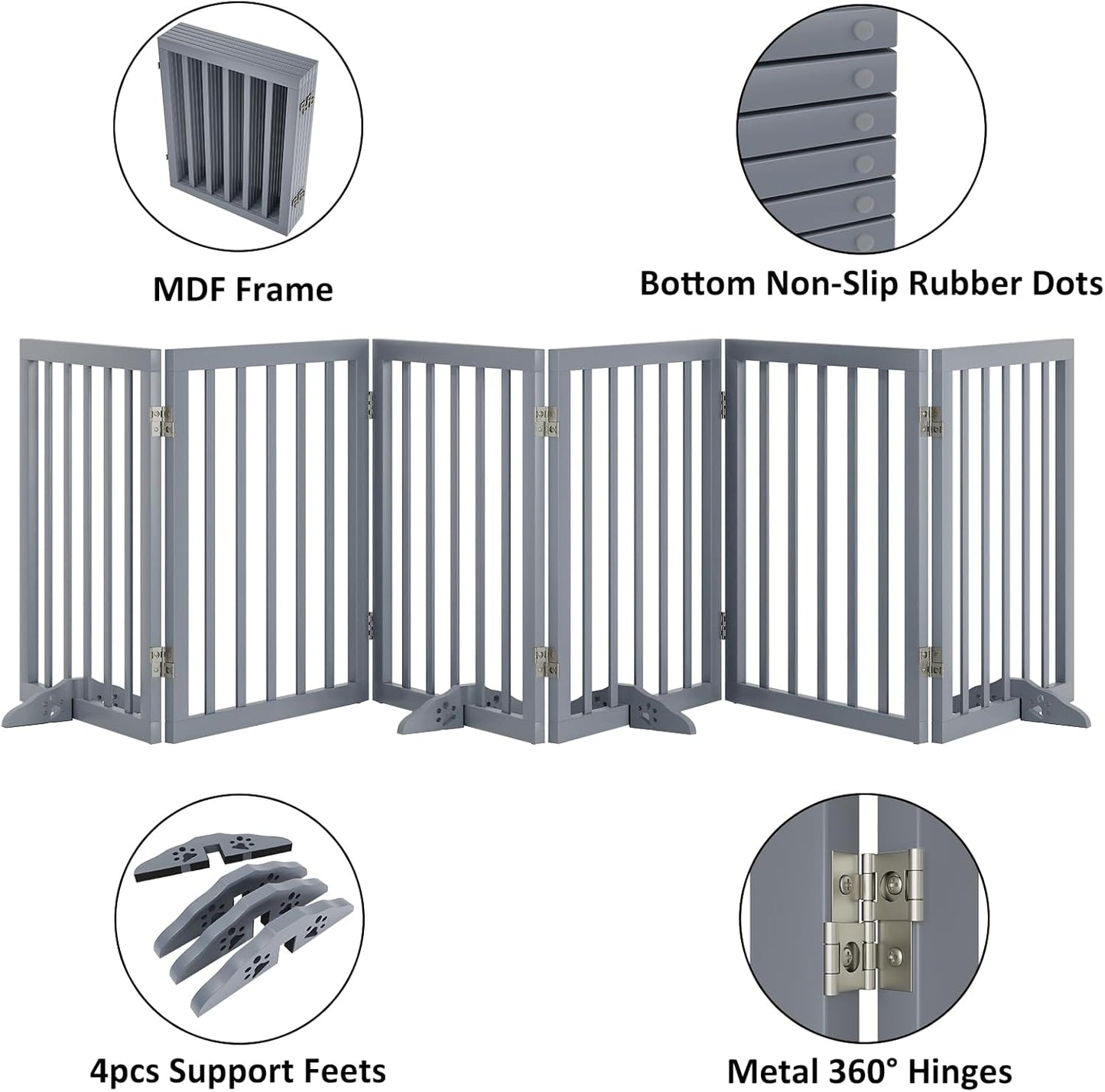 Dog Gate for Stairs 37-110" Wide, Fully Assembled Foldable Dog Gates for Doorways House, Freestanding Pet Gates for Dogs, Doogie Puppy Fence Gate