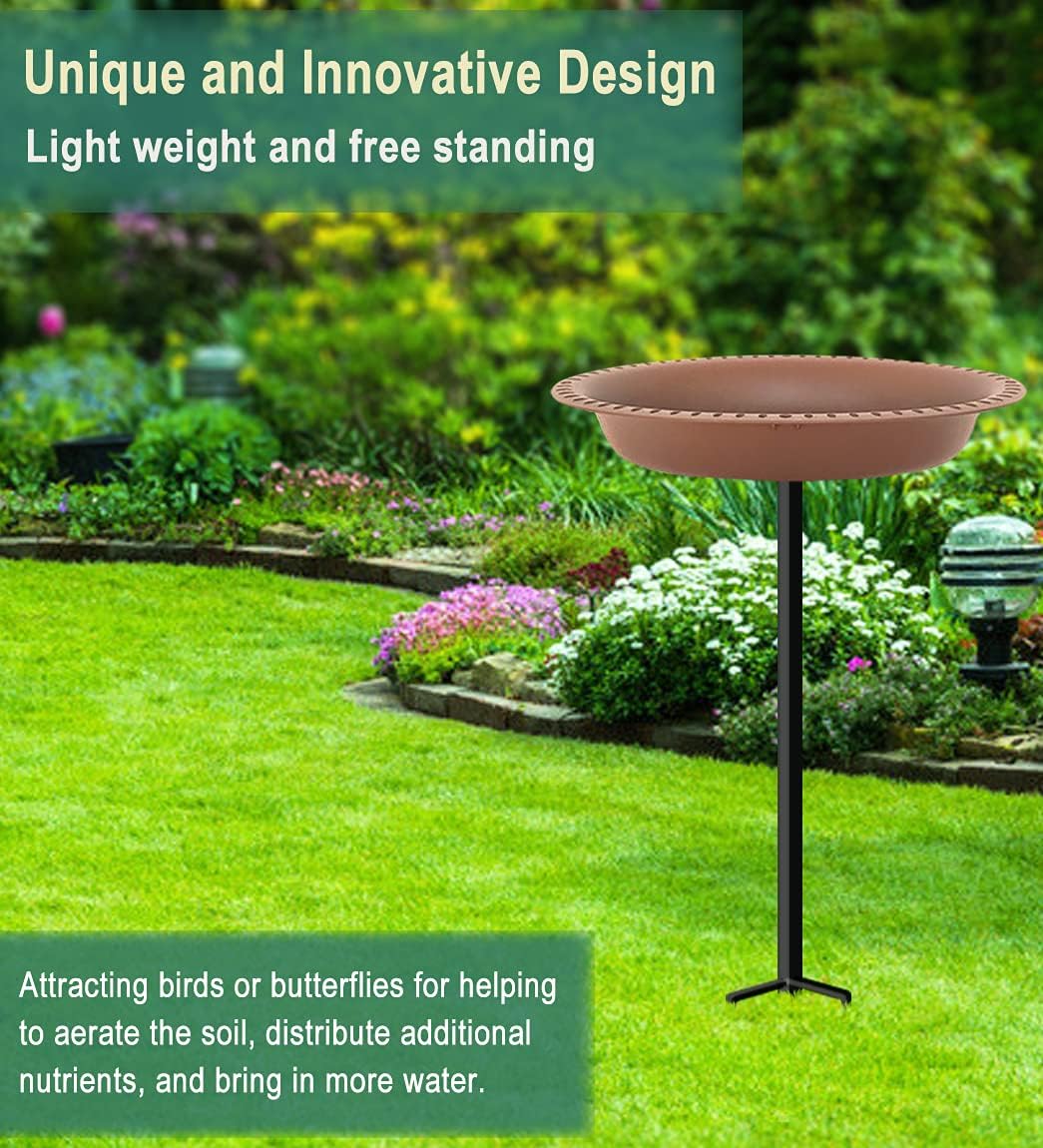 Garbuildman 28 inch Lightweight Birdbaths Antique Decoration Detachable Birdfeeder & Bird Bath for Outdoor Garden, Oblong Chocolate