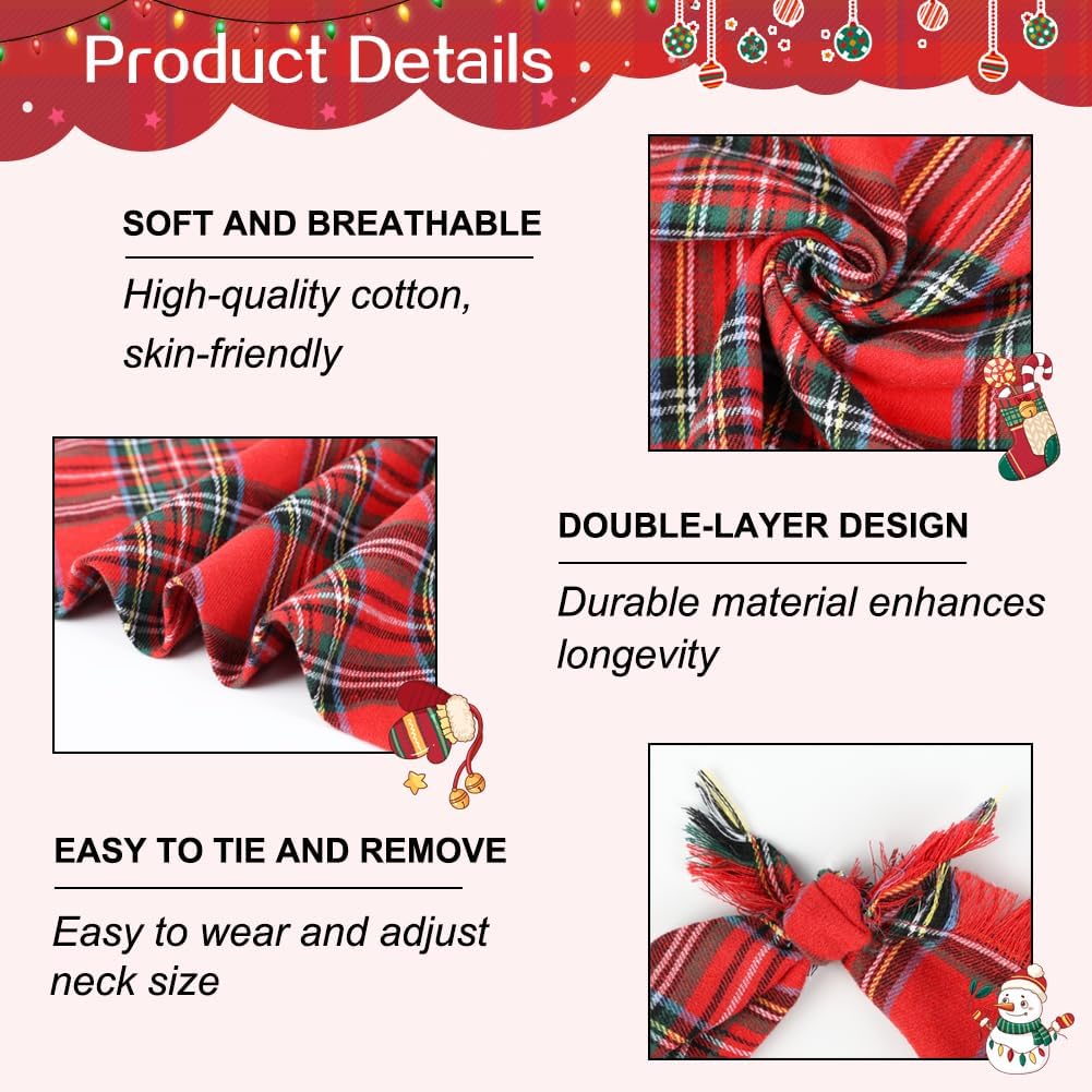 Vivifying Dog Christmas Bandana with Tassels Edges, 2 Pack Classic Plaid Triangle Dog Apparel & Accessories, Funny Holiday Pet Scarf Costume for Photo Prop, and Party Decor (Large, Red&Green)