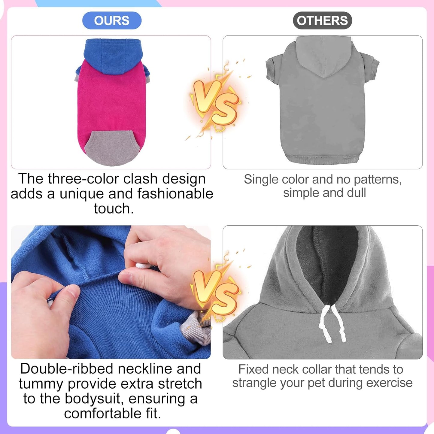 BEAUTYZOO Fleece Dog Hoodie Sweatershirt with Pocket and Leash Hole, Stretchy Small Medium Large Sized Dogs Clothes for Fall Winter Cold Days, Color Designer Warm Dog Jackets,French Bulldog Coats