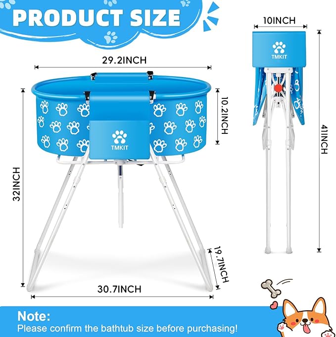 Dog Bathtub, Elevated Dog Bath Tub for Pet Bathing Shower and Grooming. Portable, Foldable with Safety Lock, Professional Pet Dog Washing Station for Small, Medium, Large Dogs Cats, No Backache