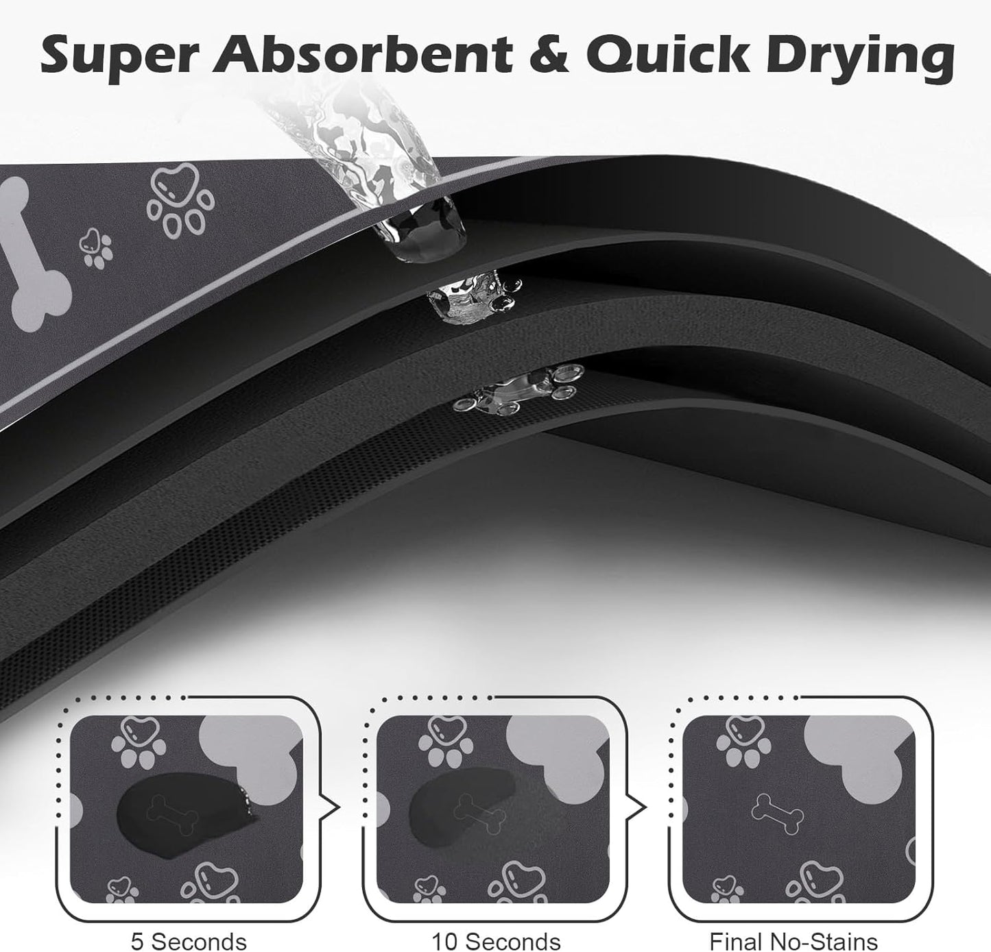 Pet Feeding Mat,Rapid Absorbent Mats for Dog Cat Food, Dog Placemat Water Bowl Mat with Rubber Backing,Messy Drinkers to Protect Floors, Pet Accessories 17"×29" Dark Grey