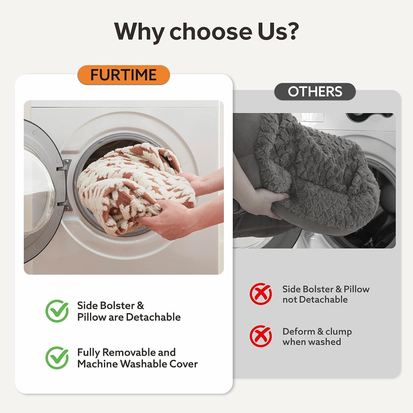 FURTIME Orthopedic Dog Beds Large Sized Dog, XL Washable Memory Foam Pet Couch Bed with Removable Washable Cover, Non-Slip Bottom with Bolster Sides, Brown