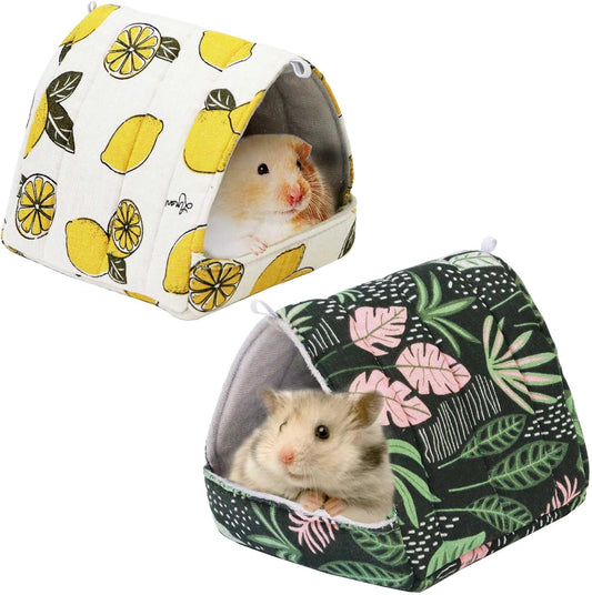 JSPYFITS 2 Pack Guinea Pig Hideout,Small Animal House Guinea Pig Bed Washable Cage Accessories for Small Pet Bunny/Rabbit/Hamster/Chinchilla Guinea Lemon/Forest