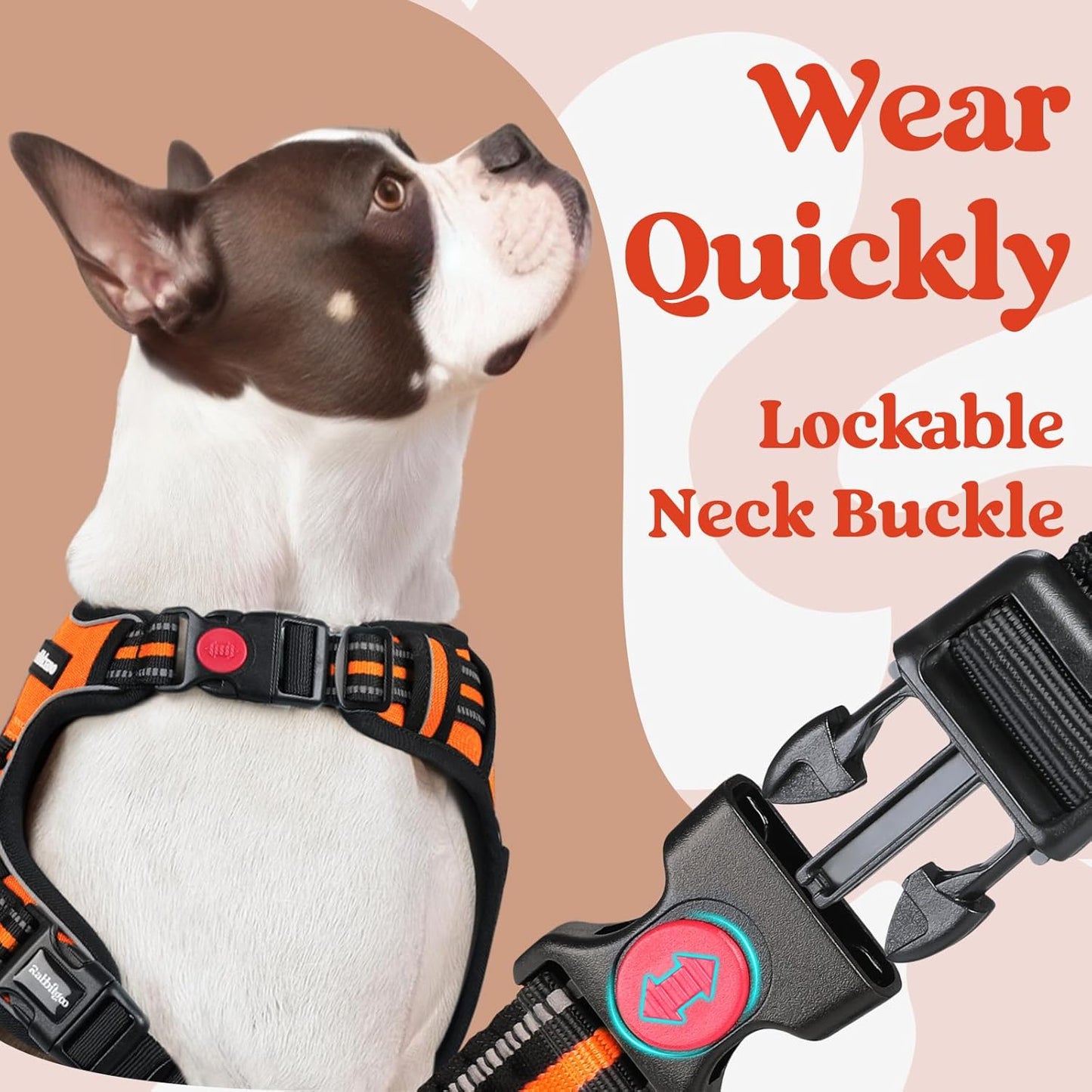 rabbitgoo Dog Harness Small Sized, No Pull Pet Harness with 3 Buckles, Adjustable Soft Padded Vest with Control Handle, Walking Reflective Pet Vest for Small Dogs, Orange, S