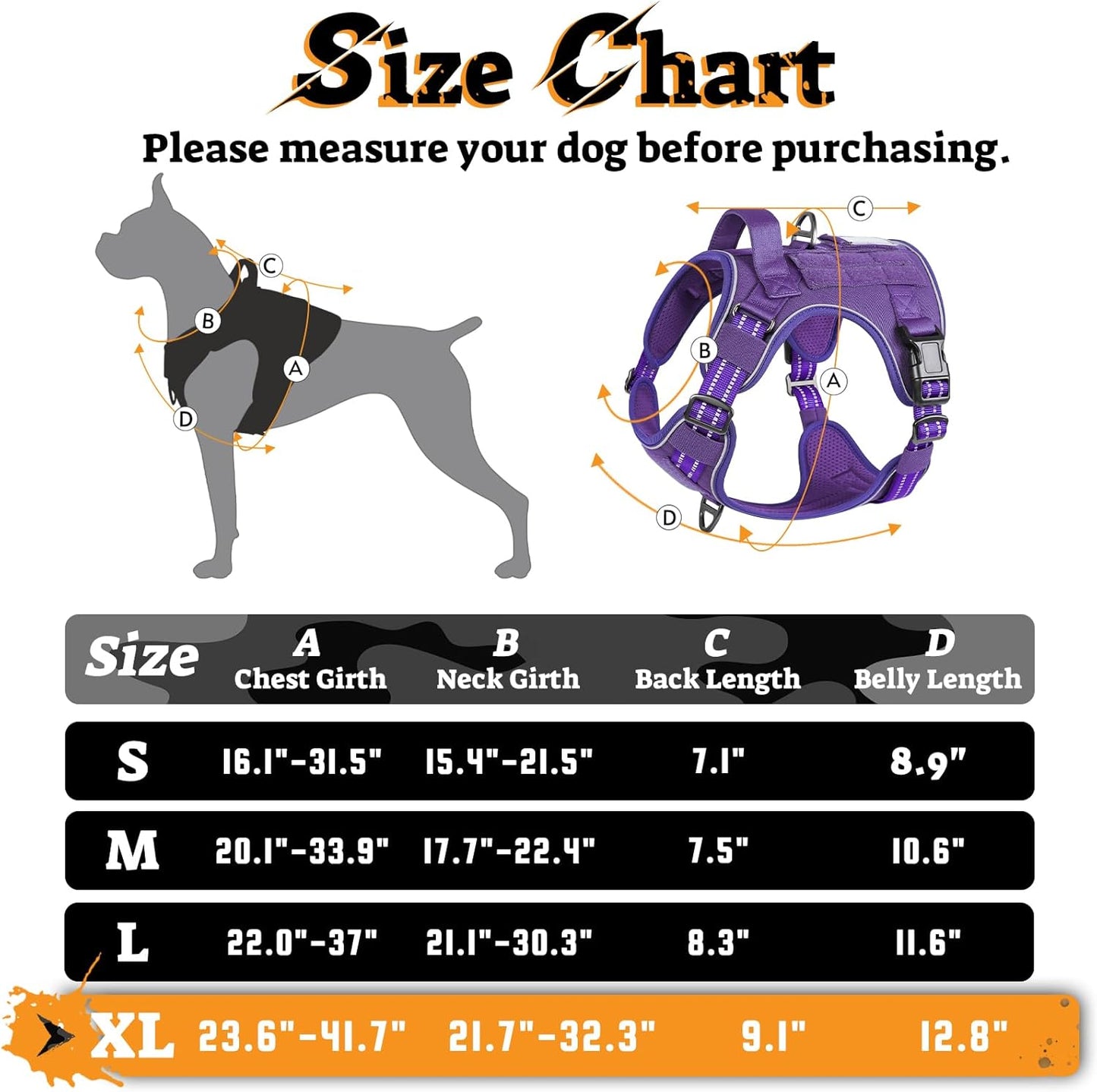 rabbitgoo Dog Harness for Large Dogs No Pull, Tactical Service Pet Vest with Molle and Control Handle, Adjustable and Reflective Military Harness for Easy Walking and Training, Purple, XL