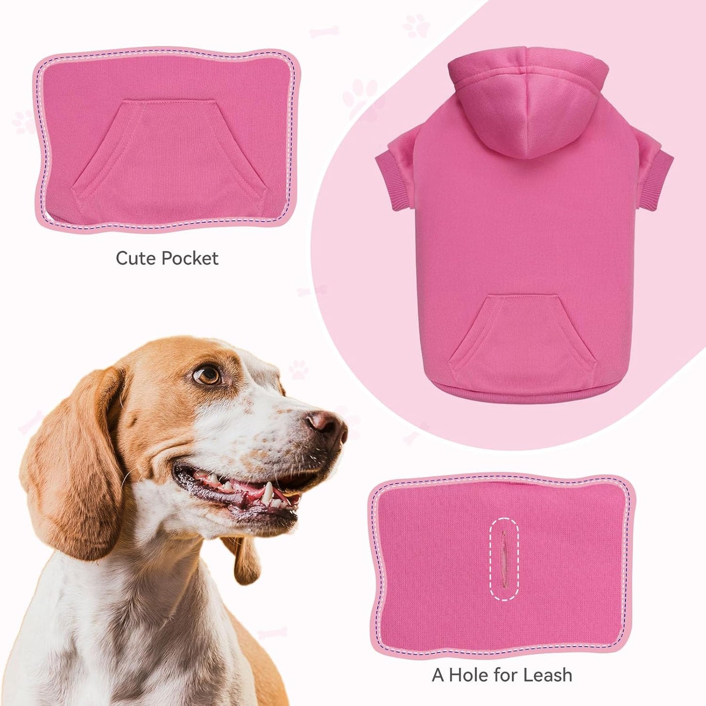 Dog Sweaters for Large Dogs Dog Hoodie Dog Sweater Solid Soft Brushed Fleece Dog Clothes Dog Hoodie Sweatshirt with Pocket(Pink-XL)