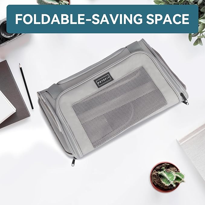 PETSFIT Cat Carrier Airline Approved, Soft Carrier for Small and Medium Cats Under 12 Lbs, Soft Cat Travel Bag, Kitten Carrier with Extendable Mat, Grey