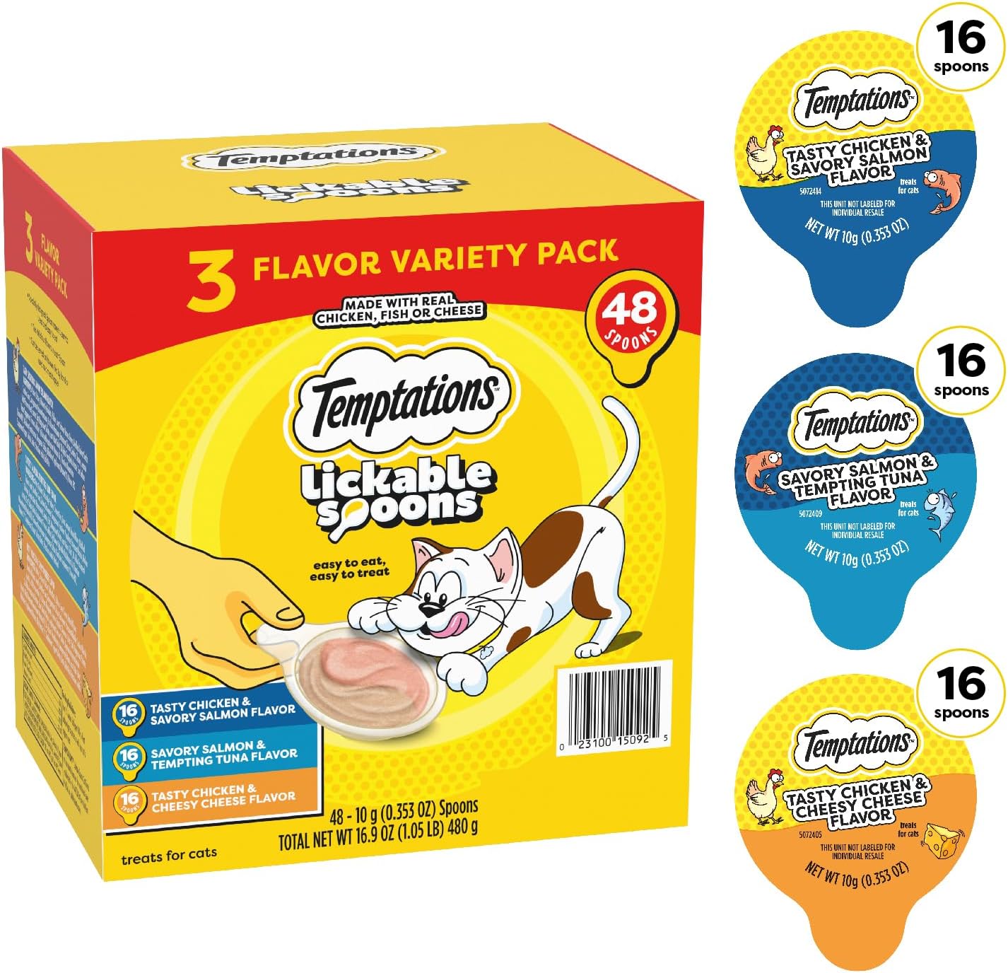 Temptations Lickable Spoons Adult Wet Cat Treats, 48 Spoons, Variety Pack