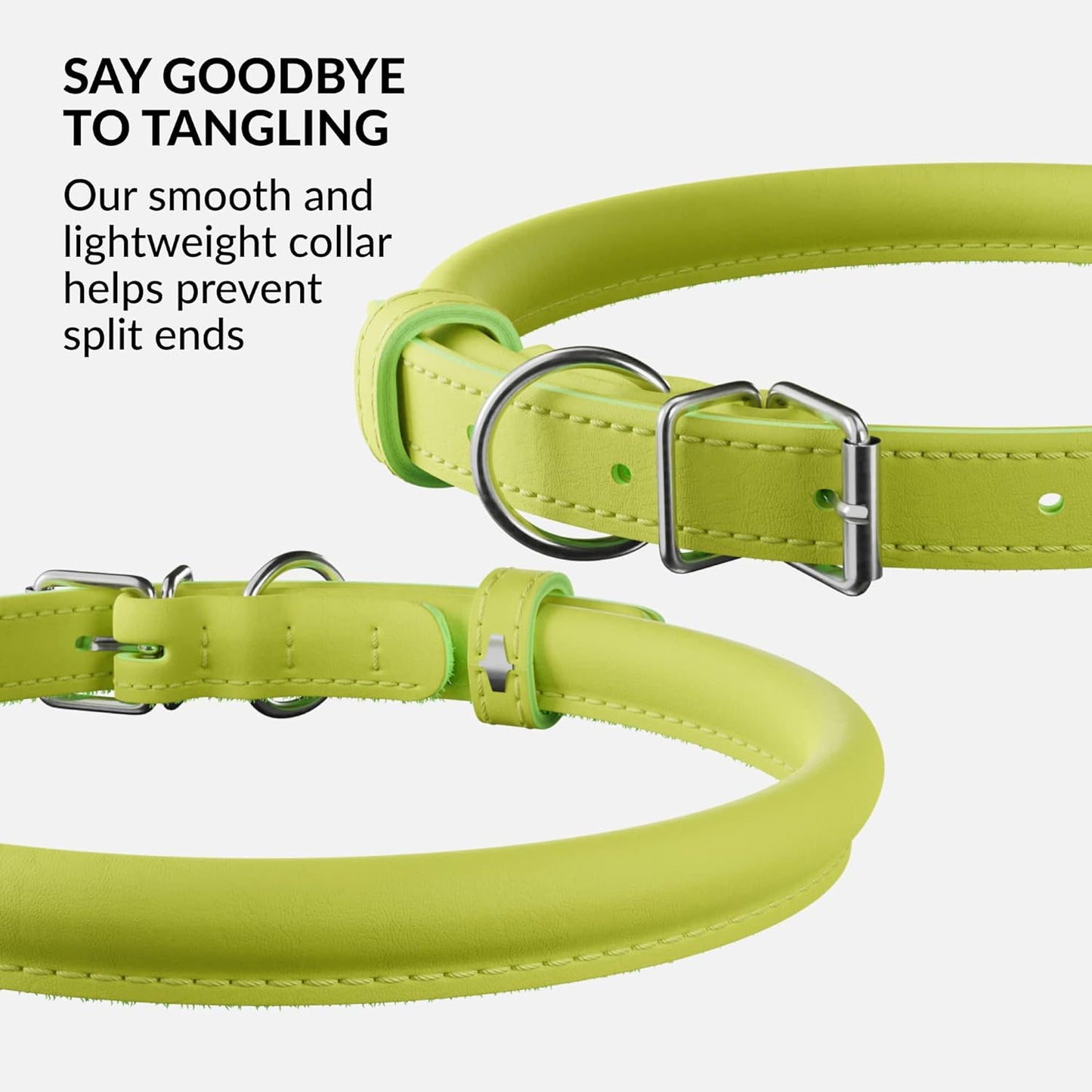 CollarDirect Rolled Leather Dog Collar, Soft Padded Round Puppy Collar, Handmade Genuine Leather Collar Dog Small Large Cat Collars 13 Colors (6 Inch, Lime Green Smooth)