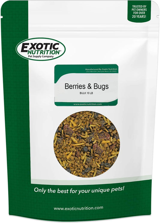 Berries & Bugs (10 lb.) - All Natural High Protein High Fiber Insectivore Diet with Fruit, Gut-Loaded Insects, & Healthy Vitamins - Hedgehogs, Sugar Gliders, Skunks, Opossums & Other Insectivores