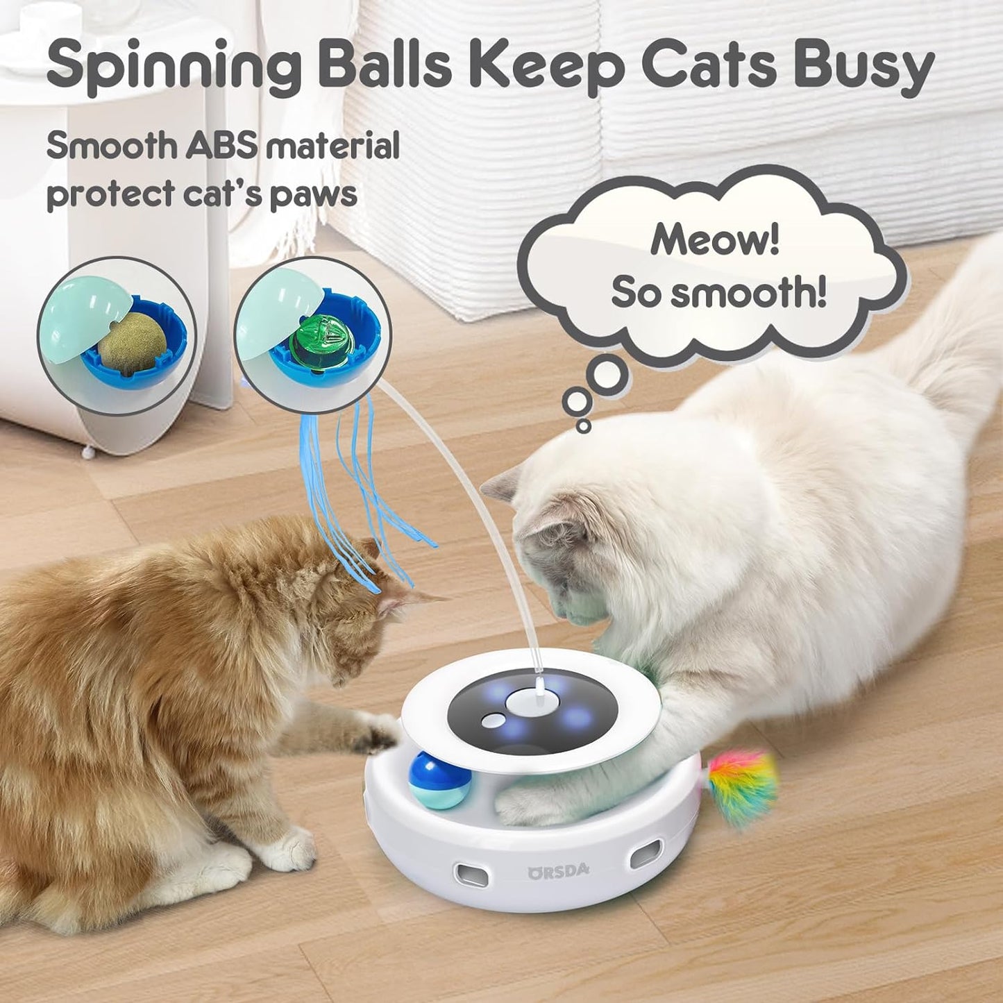 ORSDA Cat Toy, 3-in-1 Automatic Interactive Electronic Moving Ambush Feather, Fluttering Butterfly, Track Balls, USB Rechargeable Powered Smart Indoor Exercise Kicker