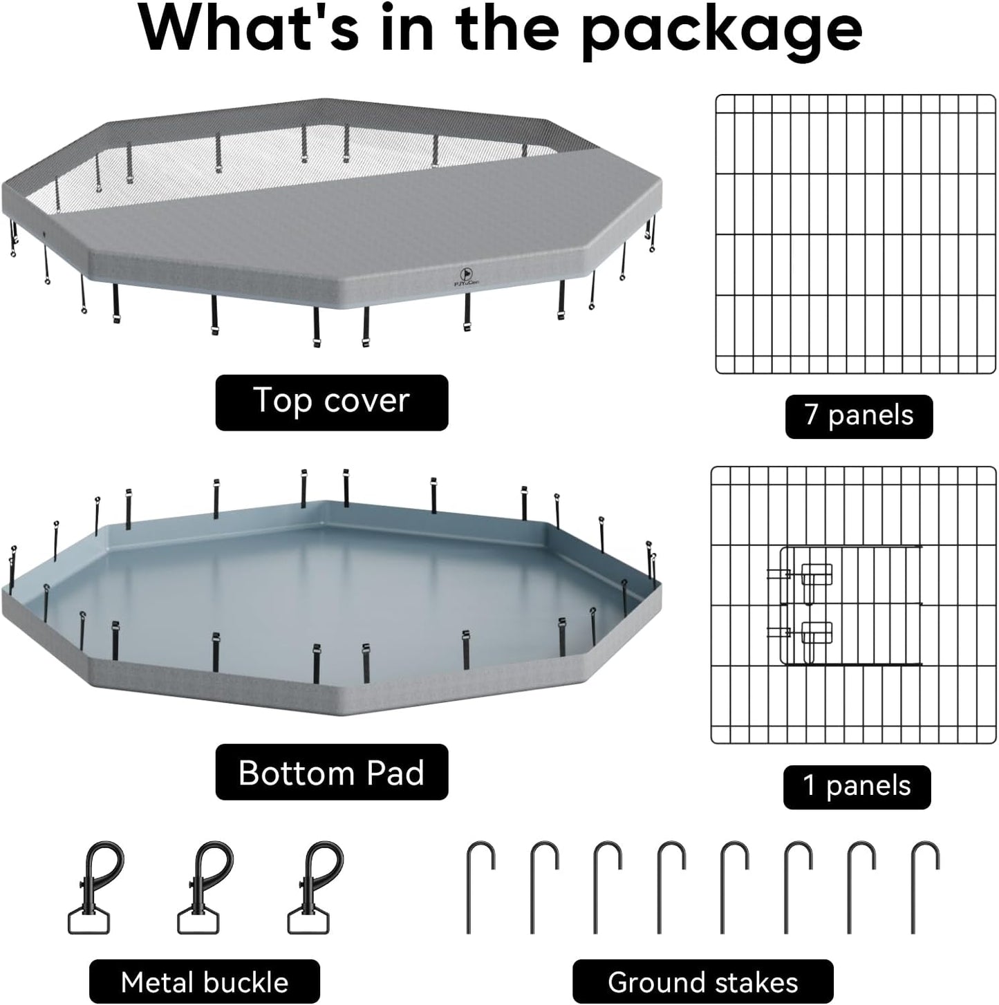 PJYuCien Dog Playpen, 8 Panels 42”H Dog Playpen Indoor with Grey Bottom Pad and Top Cover, Metal Foldable Dog Pen for Indoor Use, Better for Small Medium Animals, Grey