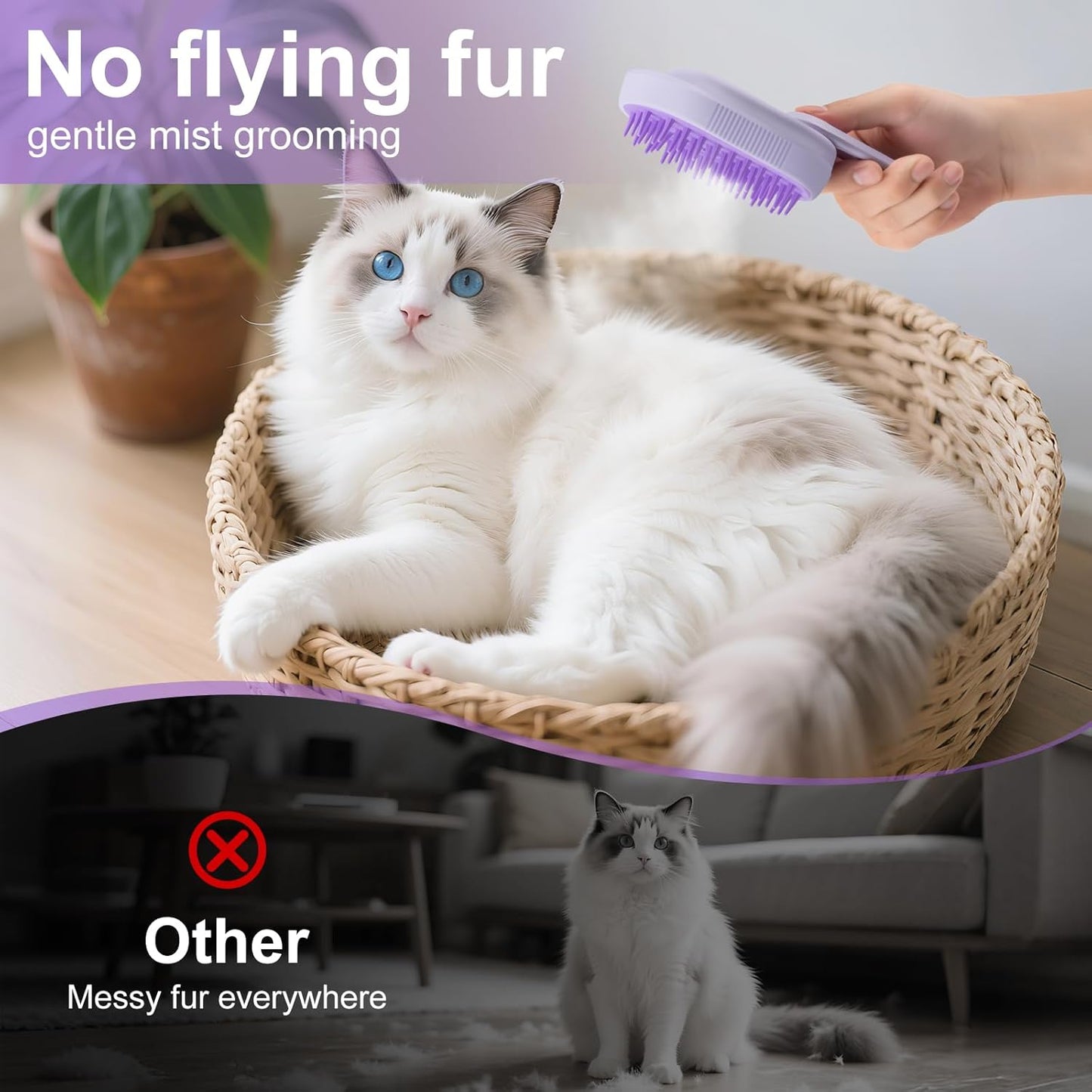 Steam Brush for Cat & Dog – 3-in-1 Spritz Pet Spray Hair Removal Comb for Grooming & Shedding Steam – Water Brush for Long