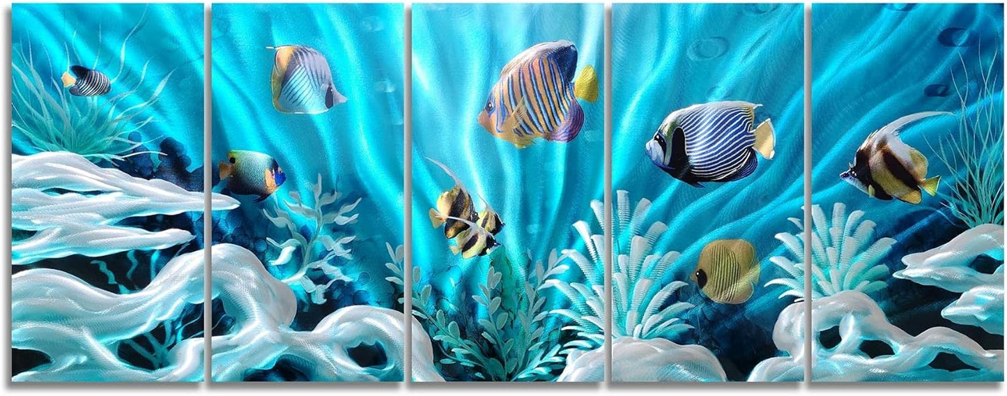 SYGALLERIER Fish Metal Wall Art Hand Crafted Large 3D Sea Life Pictures Modern Abstract Coastal Aluminum Artwork Contemporary Sculpture for Living Room Bedroom Dinning Decor