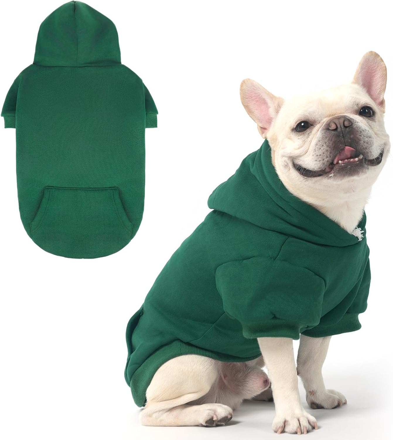 KOOLTAIL Basic Dog Hoodie - Soft & Warm Dog Hoodie Sweater with Leash Hole and Pocket, Dog Winter Coat, Cold Weather Clothes Sweatshirt for Small Medium Large Dogs Puppy Cat Boys Girls Deep Green L