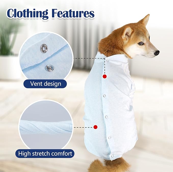 Dog Recovery Suit, Abdominal Wound After Surgery Wear, Anti Licking Bodysuit with Snaps, E-Collar & Cone Alternatives, Long Sleeve Dog Spay Surgical Onesie Prevent Shedding(Small, Blue)