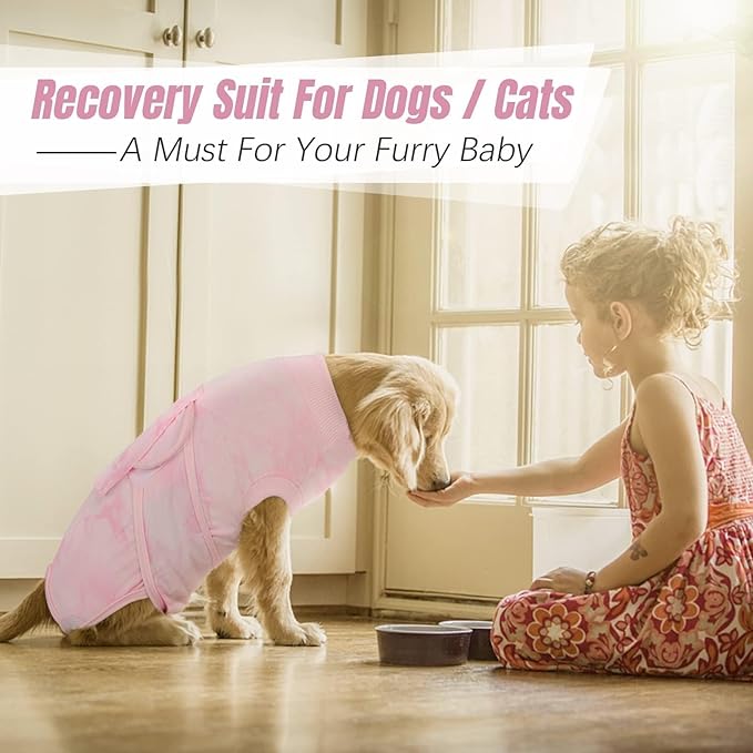 Kuoser Dog Surgery Recovery Suit, Anti Licking Pet Surgical Suit for Dogs Male Neuter, Female Dog Surgery Suit for Spay Subsititute E-Collar Cone, Dogs Body Suits After Surgery Pink Tie Dye XS