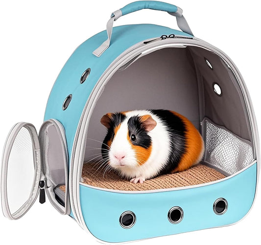 Small Animal Travel Carrier Backpack to Carry and Transport Guinea Pig Birds Bearded Dragon, Clear Front Window, Portable Bag to Transport Hamster Hedgehog