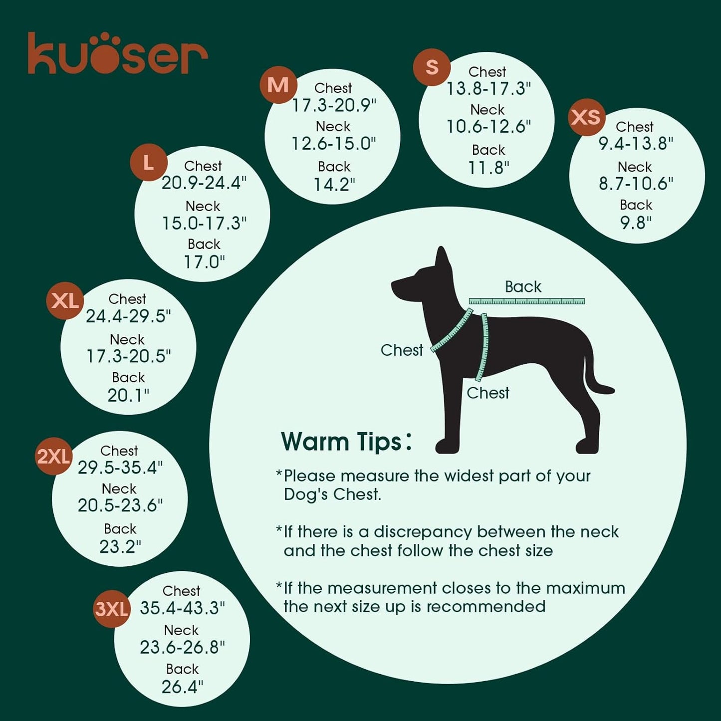 Kuoser Warm Dog Coat, Waterproof Dog Jacket for Extra Large Dogs, Adjustable Durable XL Doggie Winter Coat Reversible Cozy Puppy Cold Weather Apparel from Small to Large Breed, Bright Red XL