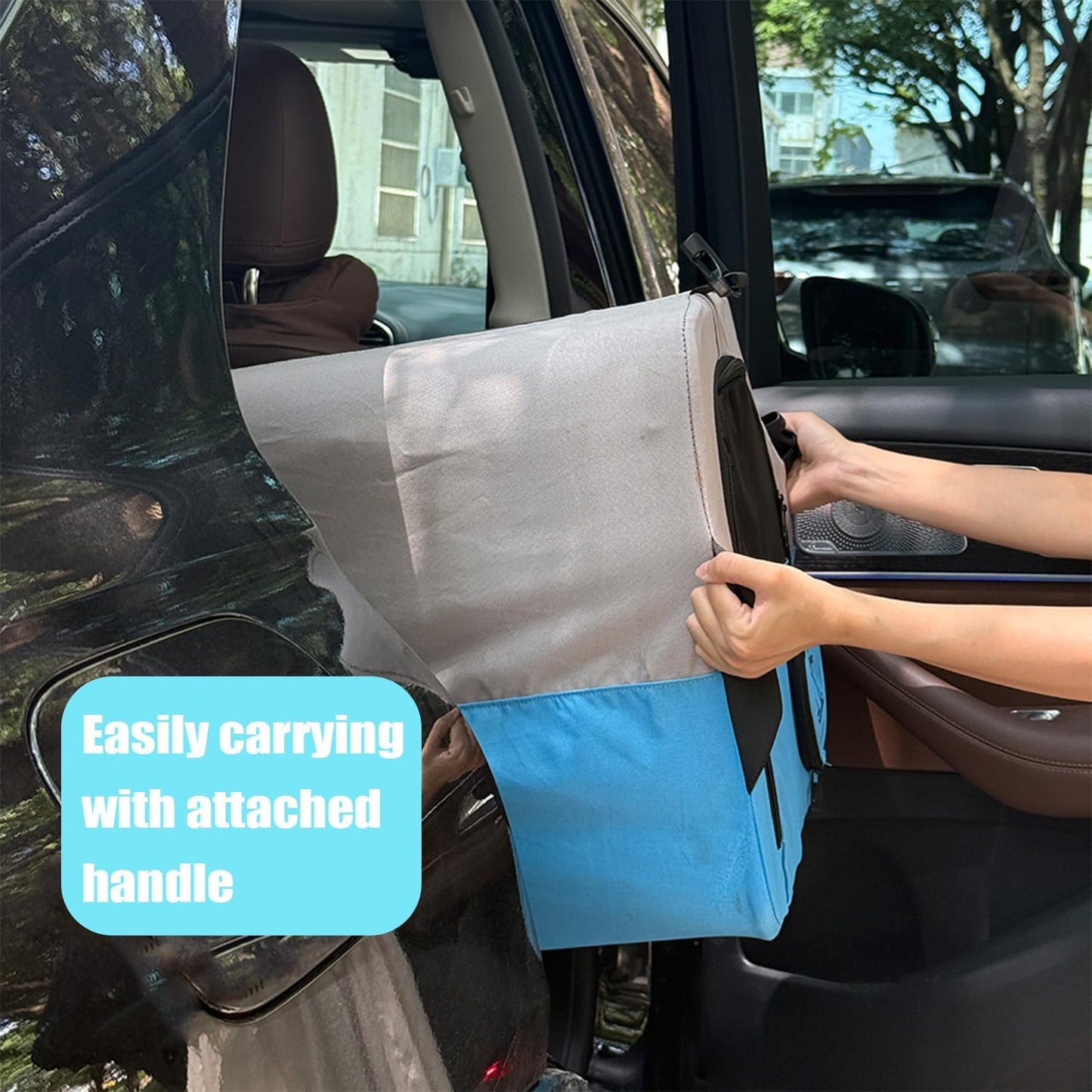 Small Portable Pet Crate for Car Travel, 19"x19"x17" Foldable Dog & Cat Carrier with Secures Seatbelt & Headrest Strap, Oxford Soft-Sided Pet Kennel with Removable Bed for Small Pets