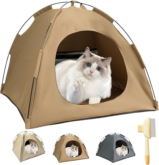 BreezyDen Pop-Up Pet Tent – Portable Hideaway for Cats & Small Dogs, Portable Indoor/Outdoor Pet Tent House with Mesh Window, Waterproof, Breathable, Scratch-Resistant, Fully Washable (Brown,M)