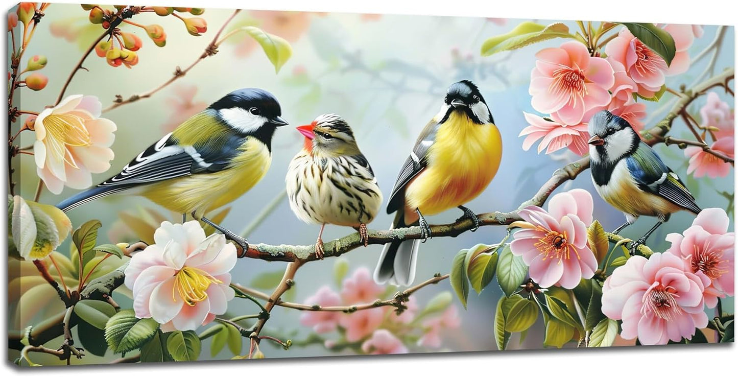 Large Birds Wall Art for Living Room Spring Flower Nature Art Big Space Size Framed Bedroom Office Canvas Prints Pictures Painting Artwork Office Bedroom Home Decor 60"x30"