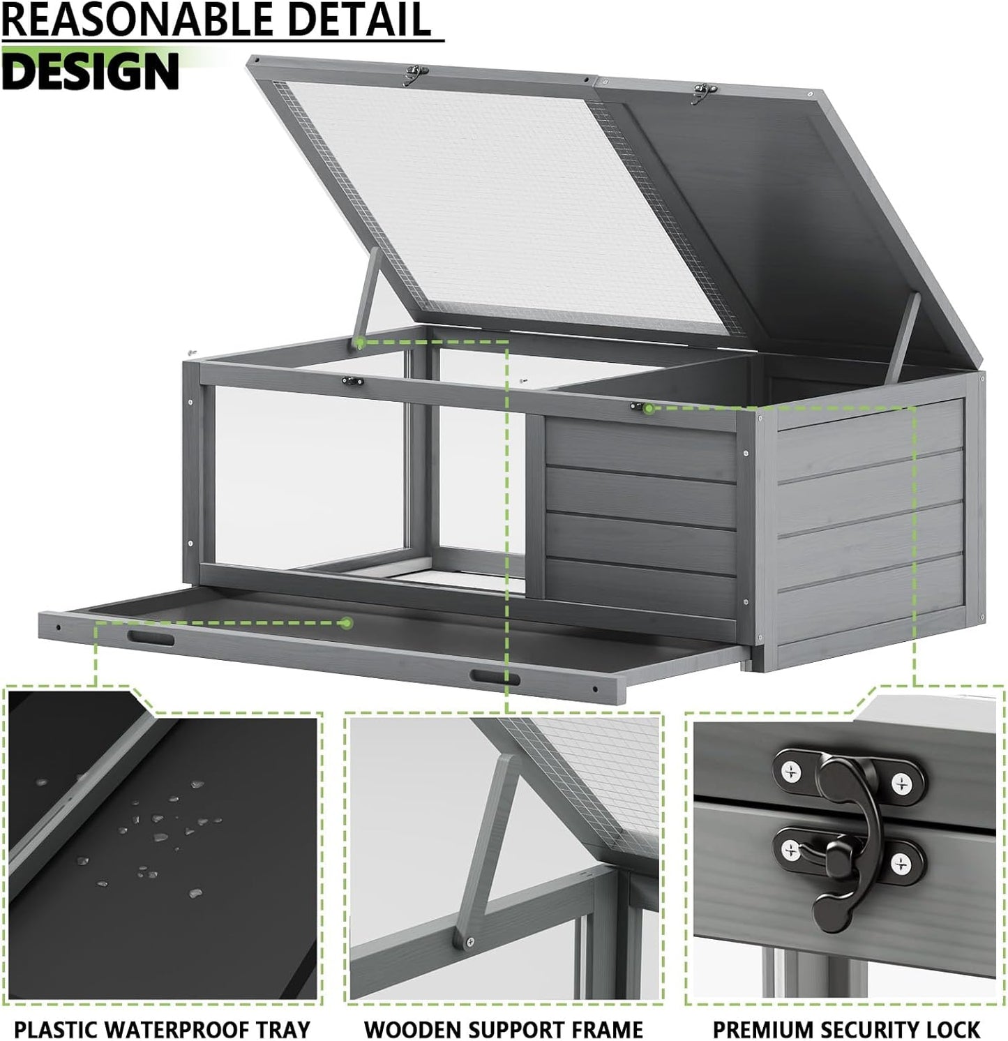 Tortoise Habitat with Adjustable Lamp Holder, Turtle Enclosure Indoor/Outdoor, Wooden House for Small Animals, Large Reptile Terrarium Table with Detachable Legs (New Gray)