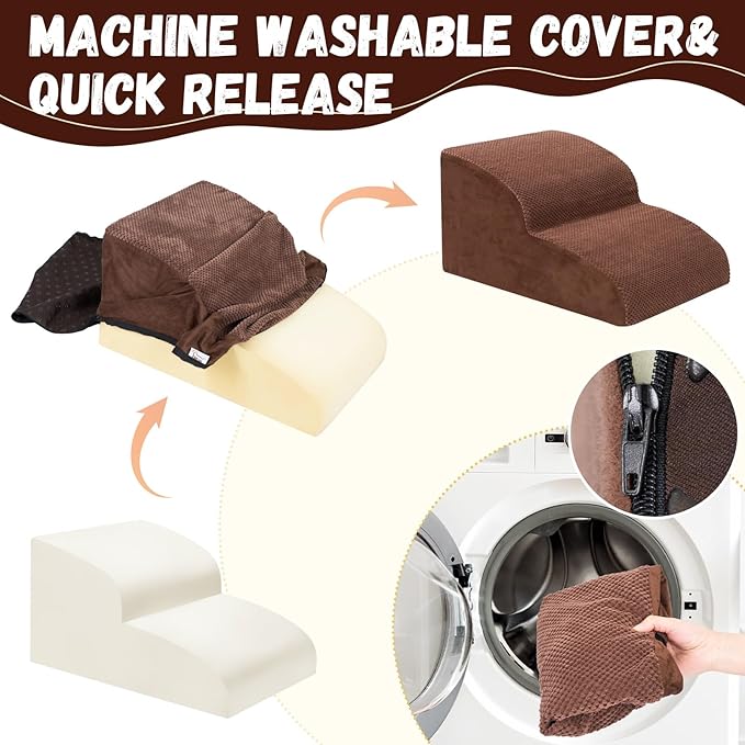 Dog Stairs for Small Dogs - High Density Foam Pet Steps, Extra Wide Dog Ramp with Non-Slip Bottom for High Beds, Couch and Sofa, Best for Dogs Injured, Older Doggy Cats