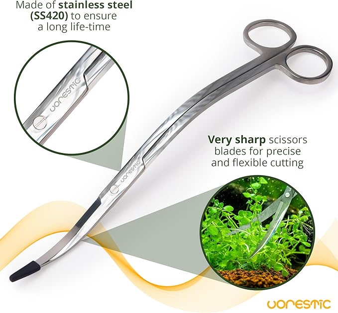 Long Aquarium Scissors for Plants 9.8 inches, Aquascaping Scissors, Aquarium Plant Trimmer, Aquascape Tools, Terrarium Tools for Plants (1 Pc Wave)