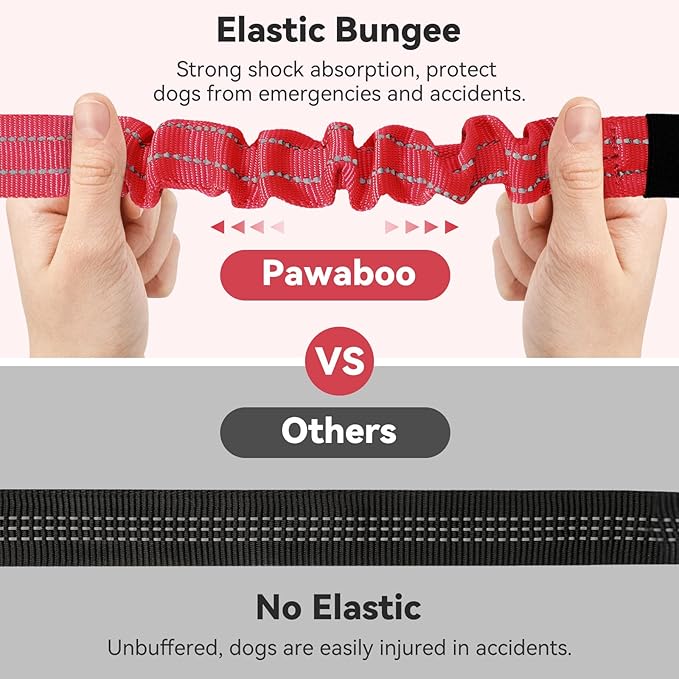 Pawaboo 2Pack Dog Seatbelt for Car, 3-in-1 Dog Seat Belt Bungee, Shockproof Dog Car Tether with Buckle & Hook Latch, Adjustable Reflective Dog Car Harness Leash with 360° Lockable Buckle, Red