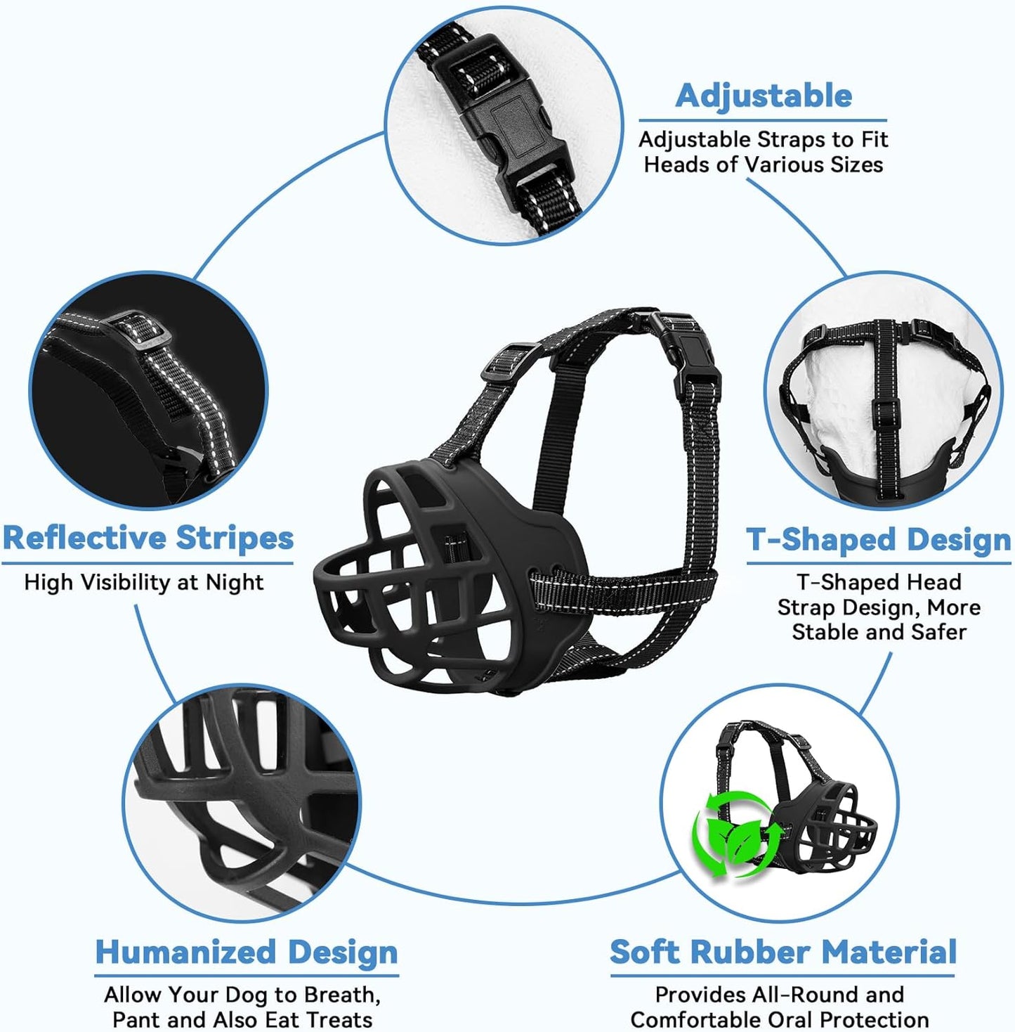 Dog Muzzle for Large Dogs, Breathable Basket Muzzles for Small, Medium and X-Large Aggressive Dog, Allows Panting Drinking, Suitable for Grooming Trimming Training (2, Black)