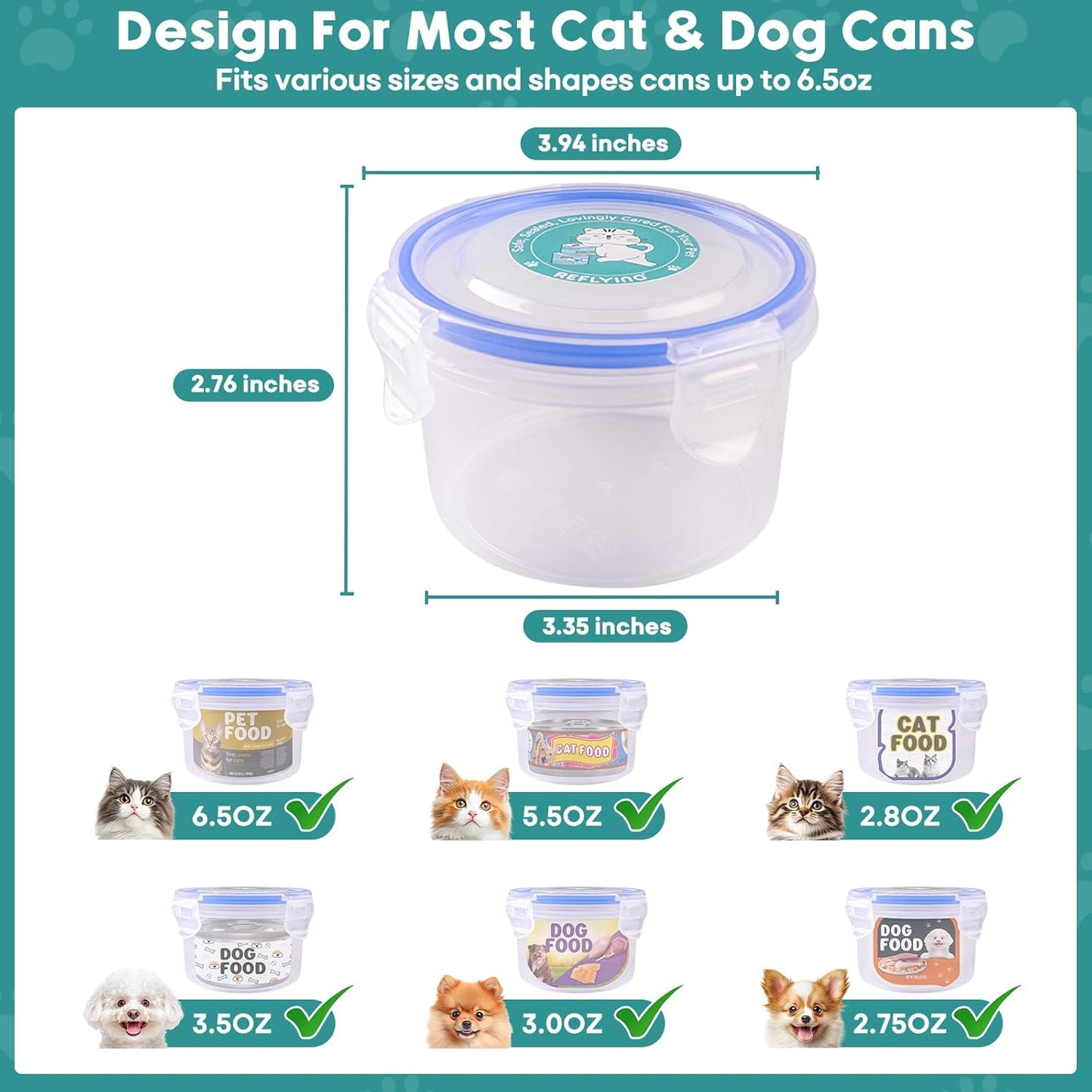 REFLYING Canned Cat Food Storage Lids,Reusable Airtight Can Cover Pet Food Sealer - Keeps Cat Food Storage Can Fresh, Cat Food Container Eliminates Odor, Easy To Use With SUS 304 Spoon,Can Opener