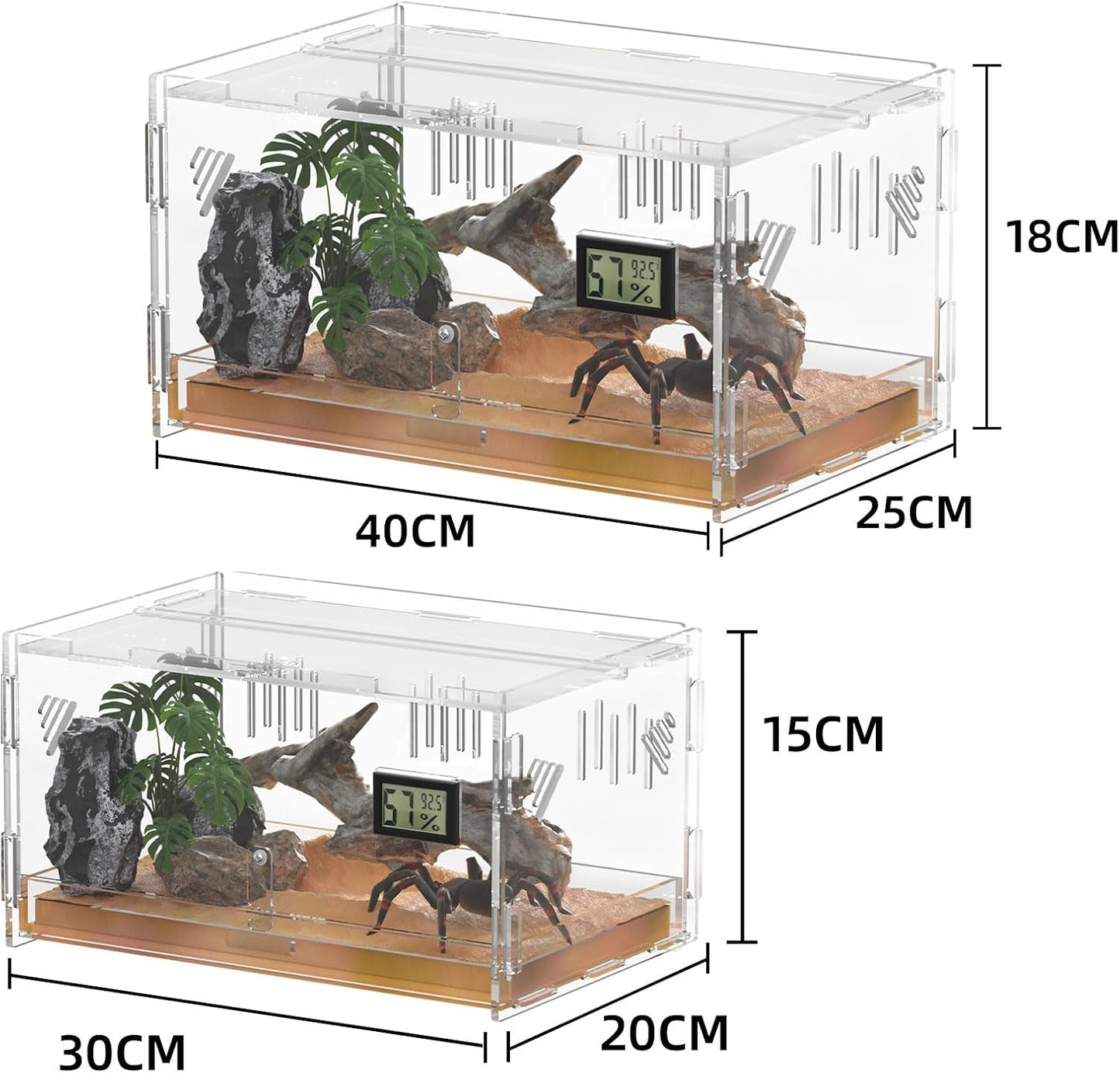 Reptile Terrariums with Temperature Hygrometer, 11.8"x7.9"x5.9" Acrylic Breeding Box Terrarium Cage Tank for Small Reptile Insect Home Office (Terrestrial)