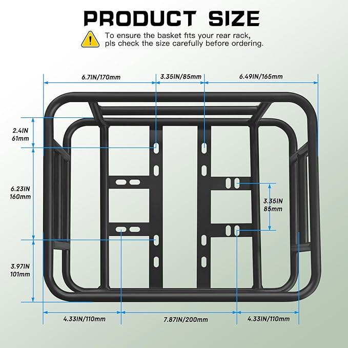 RAYMACE Rear Rack Bike Basket with Cargo Net and Liner Large Bicycle Basket Perfect Mount for Electric Bike