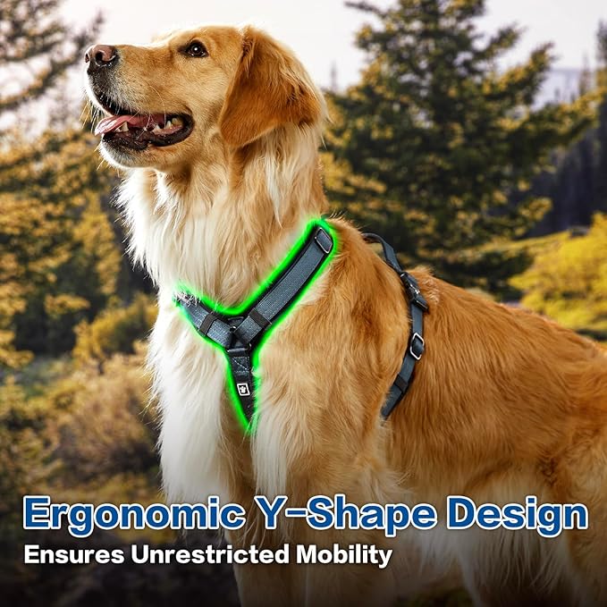 CLEPAWS Dog Harness for Large Dogs, No Pull Dog Harness Easy Walk with Metal Hardware, Ergonomic Y-Shaped Design, Soft Padding, Padded Handle, Durable High-Tensile Nylon (Nightfall, L)