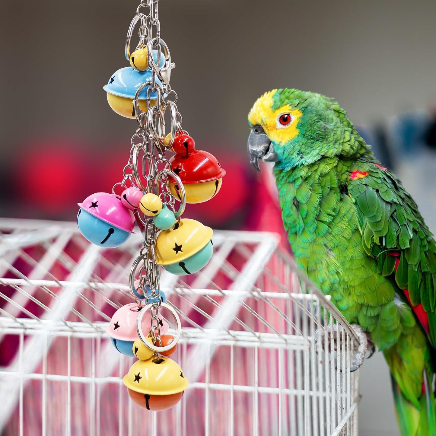 Oooct Bird Swing Bells Toys, Colorful Parrot Metal Bells, Hanging Bird Chewing Toys, Bird Cage Accessories, Suitable for Small to Medium Birds Budgie Lovebirds Conures Parakeets Cockatiels Rats