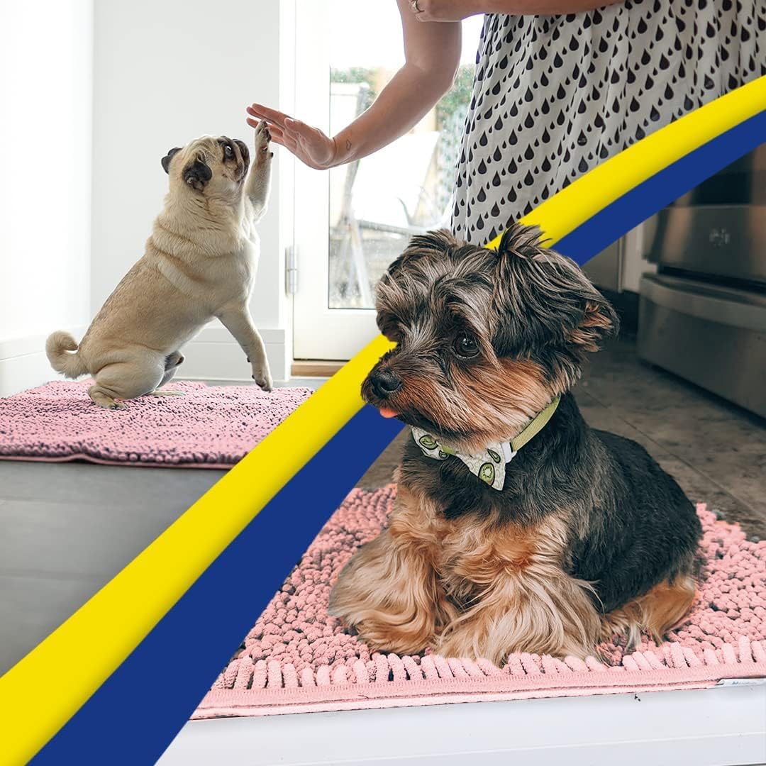 Muddy Mat® AS-SEEN-ON-TV Highly Absorbent Microfiber Door Mat and Pet Rug, Non Slip Thick Washable Area and Bath Mat Soft Chenille for Kitchen Bedroom Indoor and Outdoor - Light Pink 36" x 120"