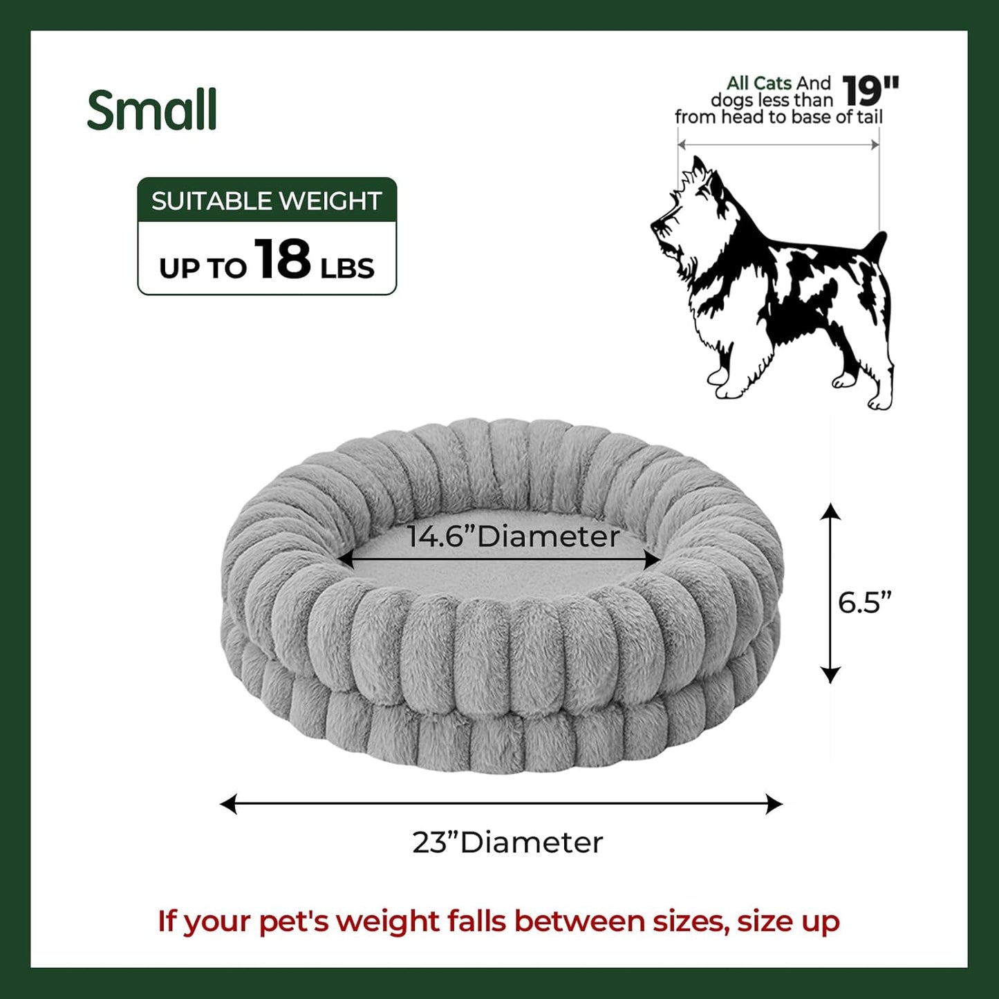 BALANCE Luxury Donut Dog Bed, 23 Inches Round Dog Beds for Small Dogs Washable, Orthopedic Calming Pet Bed for Puppy and Cats with Anti-Slip Bottom, Gray