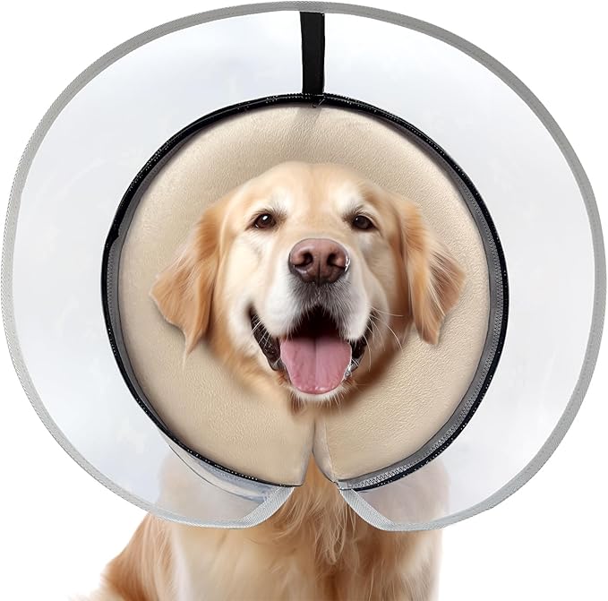 Dog Cone Collar with Enhanced Anti-Licking, Inflatable Dog Cone After Surgery, Adjustable Size with Soft Padding for Small Medium Large Dogs - Pale Yellow/M+