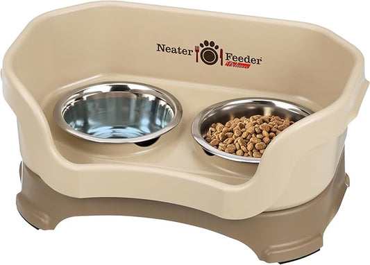 Neater Feeder Deluxe Mess Proof Cat Bowls Elevated for All Breeds – Made in USA – No Spill Raised Bowls for Indoor Cats – Stainless Steel Food and Water Bowl Set, Pet Dish Feeding Station, Cappuccino