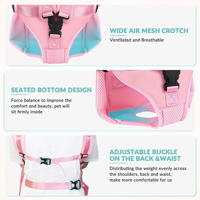 Lukovee Dog Backpack Carrier, Legs Out Easy-fit Dog Front Carrier for Small Medium Dogs, Adjustable Hands Free Dog Chest Carrier for Hiking Cycling (PI,Small)