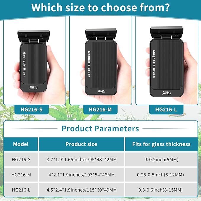 hygger Aquarium Magnet Glass Cleaner, Magnetic Fish Tank Cleaner with 2 Blades For Glass and Acrylic Aquariums, Aquarium Algae Scraper with Super Strong Magnet for Fish Tanks 0.3-0.6Inch Thickness (L)