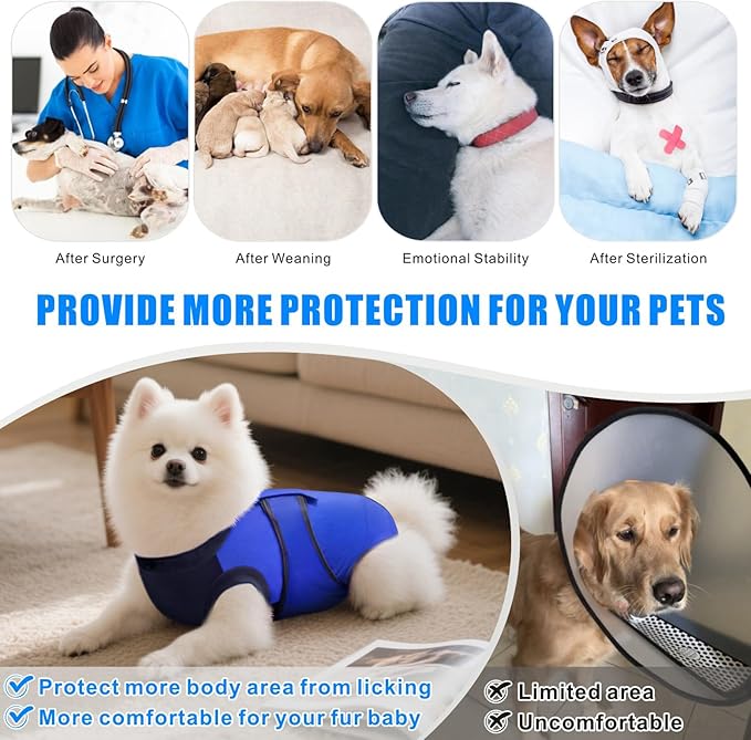 Idepet Dog Recovery Suit Female,Dogs Onesie Suit Surgery Male Breathable Pet Bodysuit for Spay Neuter E-Collar & Cone Alternative Surgical Suit Puppy Abdominal Anti Licking Wounds Shirt (Blue, XXL)