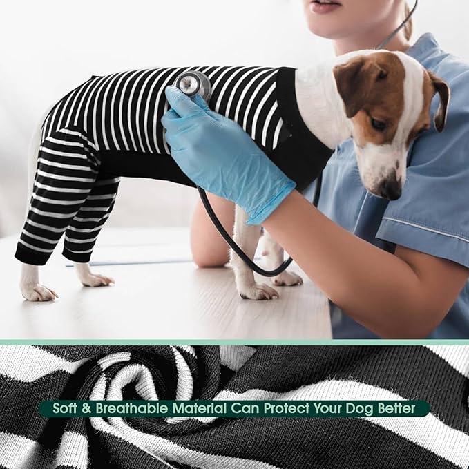 Kuoser Dog Recovery Suit, Anti Licking Dogs Rear Leg Sleeve, Abdominal Dog Surgical Suit with Pants Cover Protect Wounds, Dogs Elbow Protector Soft Pet Surgery Onesie Cone Alternative, Black 2XL