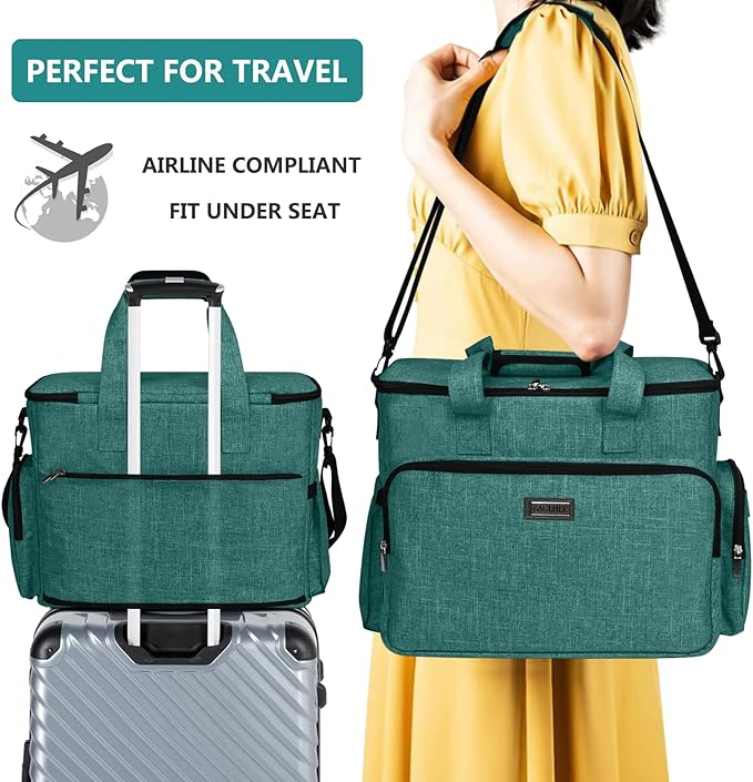 BAGLHER Dog Travel Bag, Airline Approved Pet Tote Organizer with Multi-Function Pockets, 2 X Food Storage Containers and 2 X Collapsible Dog Bowls, Perfect Weekend Pet Travel Set for Dog, Cat Green