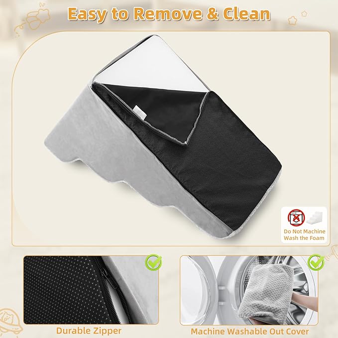 MIHIKK Dog Stairs Ramp, Curved 4-Step Dog Steps for Small Dogs and Cats, Pet Stairs for High Beds and Couch with Anti-Slip Washable Cover and Durable High Density Foam, Grey